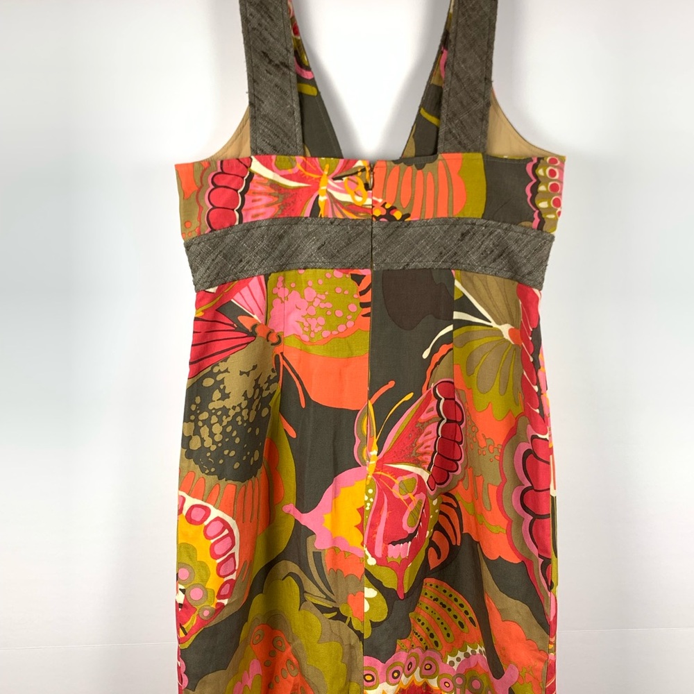 Trina Turk Silk Linen Blend Dress Womens 10 Tropical Floral Sleeveless V Neck - Picture 3 of 16